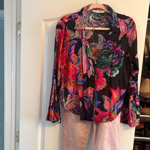 Zara Black Floral Blouse with Vibrant Accents